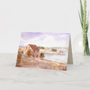 Fischerhaus Norwegen Küste Aquarellmalerei Karte