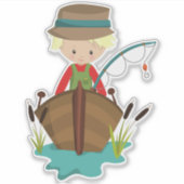 Fischerjunge, Fischer, Angelrute, blondes Haar Aufkleber (Vorderseite)