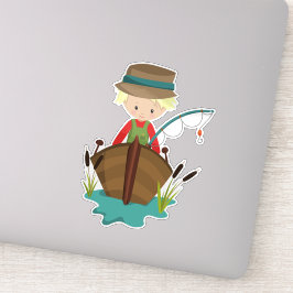 Fischerjunge, Fischer, Angelrute, blondes Haar Aufkleber