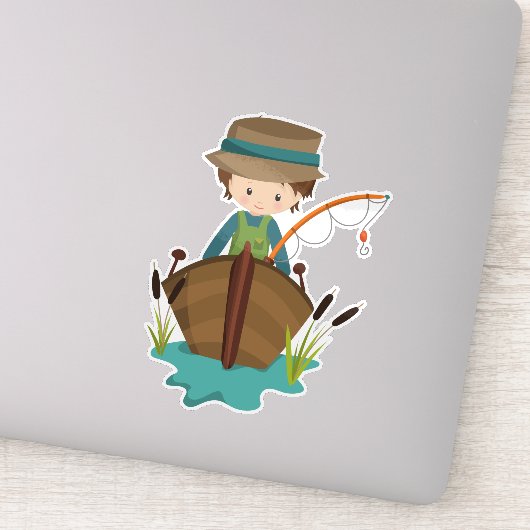 Fischerjunge, Fischer, Angelrute, Braunhaar Aufkleber (Detail)