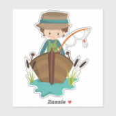 Fischerjunge, Fischer, Angelrute, Braunhaar Aufkleber (Blatt)