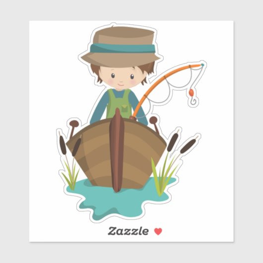 Fischerjunge, Fischer, Angelrute, Braunhaar Aufkleber (Blatt)