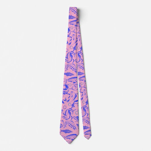 Fisches Muster blau 10.b Lpink BG Krawatte (Vorderseite)