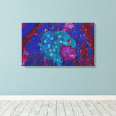 Fischfamilie in Algen, blau & Lila, Unterwasser Leinwanddruck (Insitu (Holzboden))