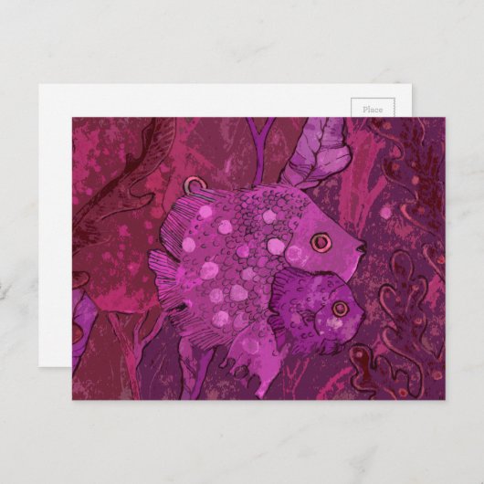 Fischfamilie, Tiere unter Wasser Postkarte (Vorne/Hinten)