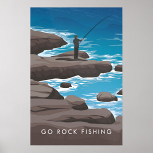 Fischfang am Felsen Reiseplakat Poster