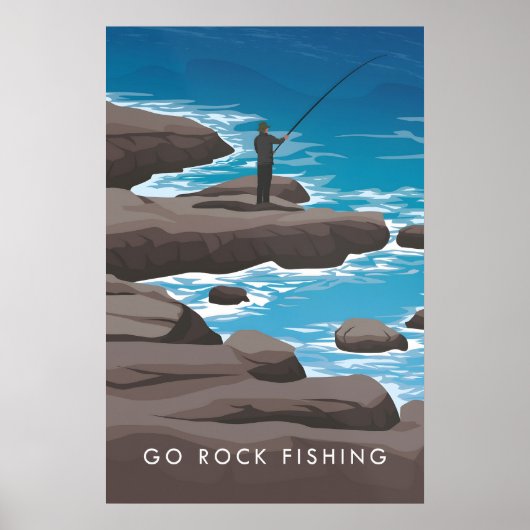 Fischfang am Felsen Reiseplakat Poster (Vorne)