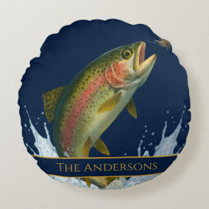 Fischfang Aquarellforelle Rundes Kissen