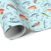 Fischfang auf Celeste Blue Geschenkpapier (Rolleneckpunkt)