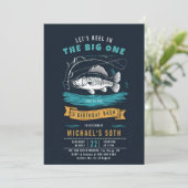 Fischfang Blauer Fischfang Männer 50. Geburtstag Einladung (Stehend Vorderseite)