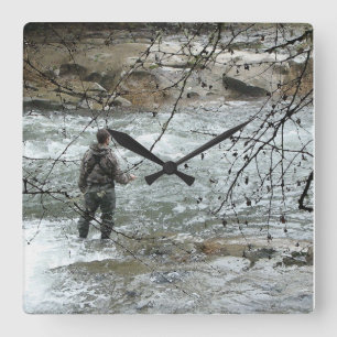 Fischfang Fly Fishing River Steelhead Quadratische Wanduhr
