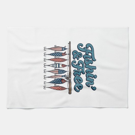 Fischfang & Frei Patriotischer Angelköder Vintage Geschirrtuch (Horizontal)