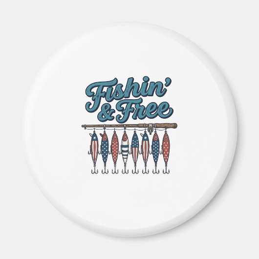 Fischfang & Frei Patriotischer Angelköder Vintage Magnet (Vorne)