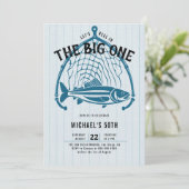 Fischfang Net Blue Lässig Fun Männer 50. Geburtsta Einladung (Stehend Vorderseite)