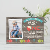 Fischfang oder Fischfang Erster Geburtstag Einladu Einladung (Stehend Vorderseite)