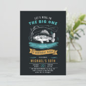 Fischfang Roter Blau Schwarze Männer 50. Geburtsta Einladung (Stehend Vorderseite)