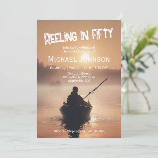 Fischfang Sunrise Fisherman 50. Geburtstag Einladung (Stehend Vorderseite)