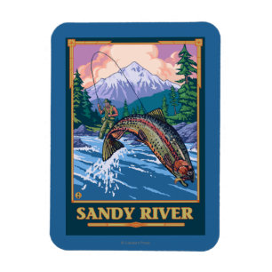 Fischfang Szene - Sandy River, Oregon Magnet