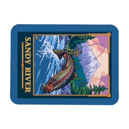 Fischfang Szene - Sandy River, Oregon Magnet (Horizontal)