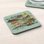 Fischfang Tiefseefischerei in exotischen tropische Getränkeuntersetzer (Linke Seite)