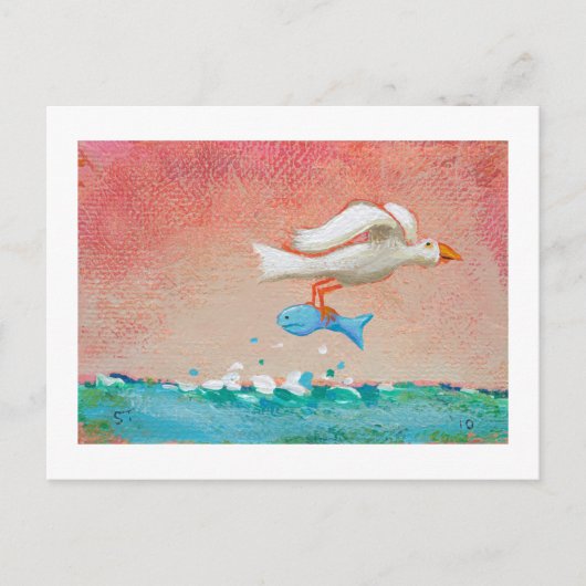 Fischfang zum Abendessen - Tiny Art #608 Bird & Fi Postkarte (Vorderseite)