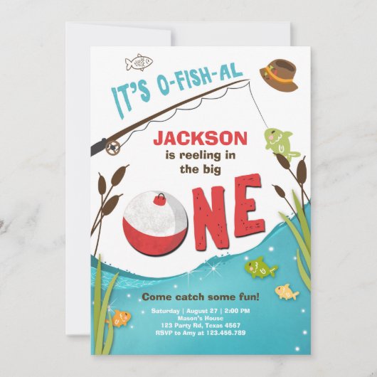Fischfang zum Geburtstag Einladung der großen (Vorderseite)