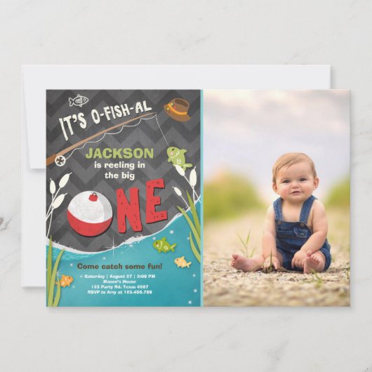 Fischfang zum Geburtstag Einladung der großen (Vorderseite)