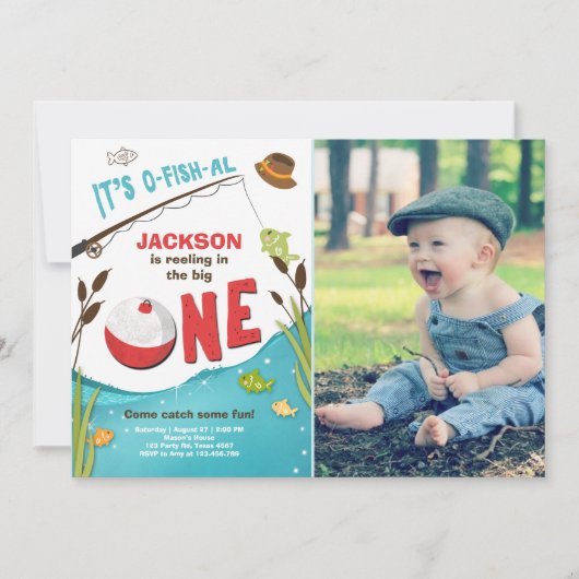 Fischfang zum Geburtstag Einladung der großen (Vorderseite)
