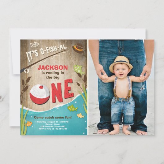 Fischfang zum Geburtstag Einladung der großen (Vorderseite)