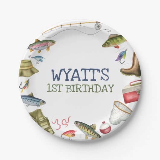 Fischfang zum Geburtstag Pappteller (Vorderseite)