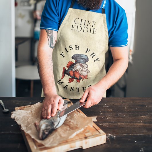 Fischfangmeister mit NAME Schürze