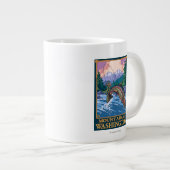 Fischfangszene - Mount Adams, Washington Jumbo-Tasse (Vorderseite Rechts)