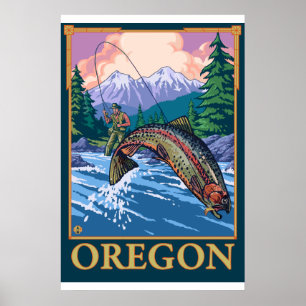 Fischfangszene - Oregon Poster