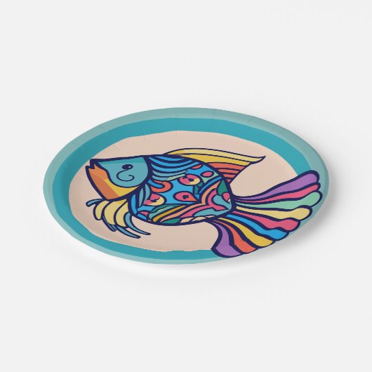 Fischfarbe Pappteller (Schrägansicht)