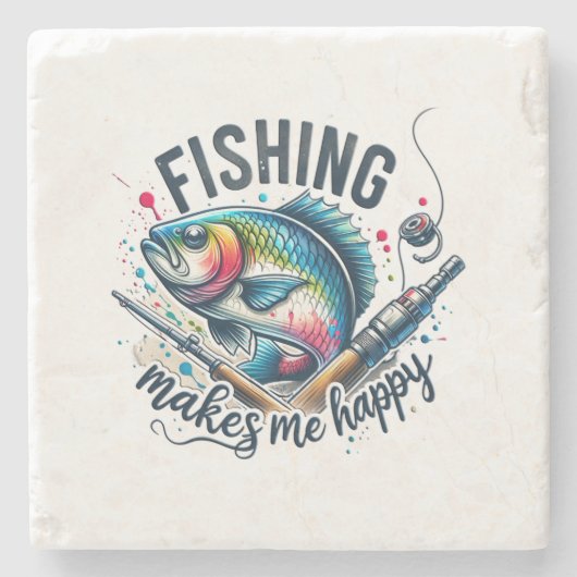 Fischgeschenke Fischen macht mir glücklich Steinuntersetzer (Vorderseite)