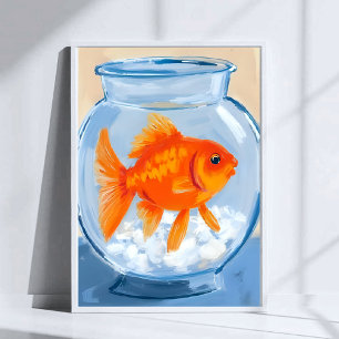 Fischglas   Goldfisch Wasserfarbe Gemalt Poster