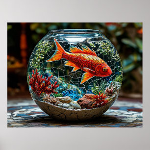 Fischglas mit einem roten Fisch Poster