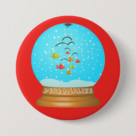 Fischglas Schneekugel süß rot blau wunderlich Button (Vorderseite)