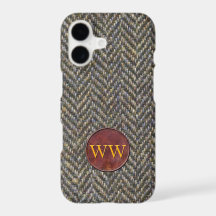 Fischgrät-Tweed und Leder-Monogramm