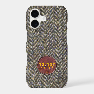 Fischgrät-Tweed und Leder-Monogramm