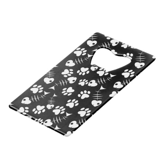 Fischgrätekatzen-Druckmuster Kreditkarten Flaschenöffner (Vorderseite Schrägansicht)