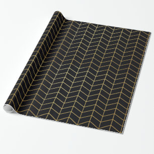 Fischgrätenmuster Faux Goldfolie Schwarz Geometris Geschenkpapier