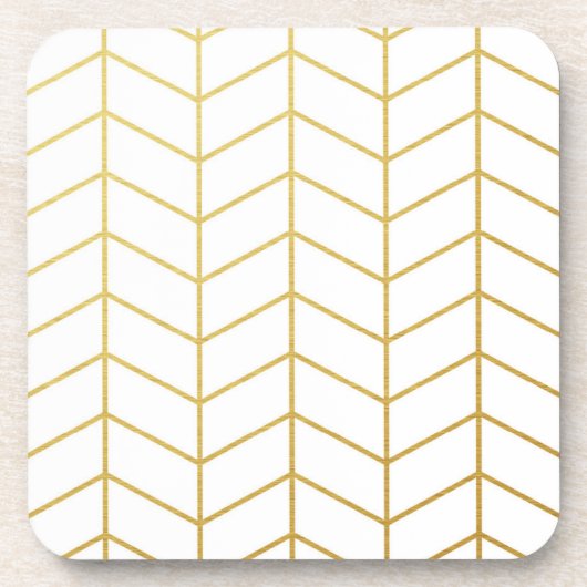 Fischgrätenmuster-Muster-Imitat-Goldfolien-weißes Untersetzer (Vorderseite)