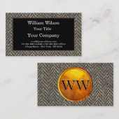 Fischgrätenmuster-Tweed, Messing und Goldmonogramm Visitenkarte (Vorne/Hinten)
