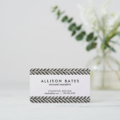 Fischgrätenmuster-Tweed-rustikaler schwarzer u. Visitenkarte (Stehend Vorderseite)