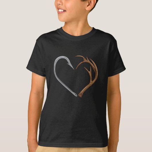 Fischhaken Elch Antler Heart Jagd Liebe T-Shirt (Vorderseite)