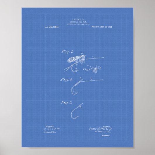 Fischköder 1914 Patentart Blueprint Poster (Vorne)