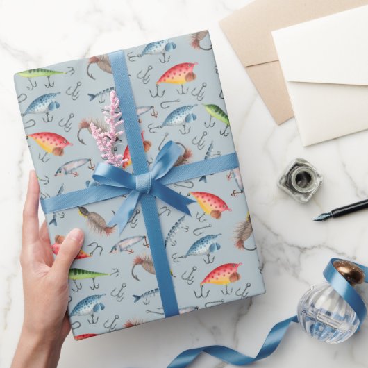 Fischköpfe auf leicht blau-grau geschenkpapier (Schenken)