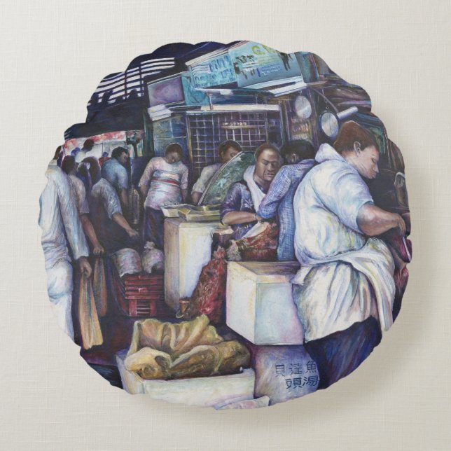 Fischkopfsuppe, Singapur Rundes Kissen (Vorderseite)