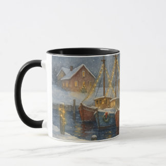 Fischkutter im Hafen Weihnachten Tasse